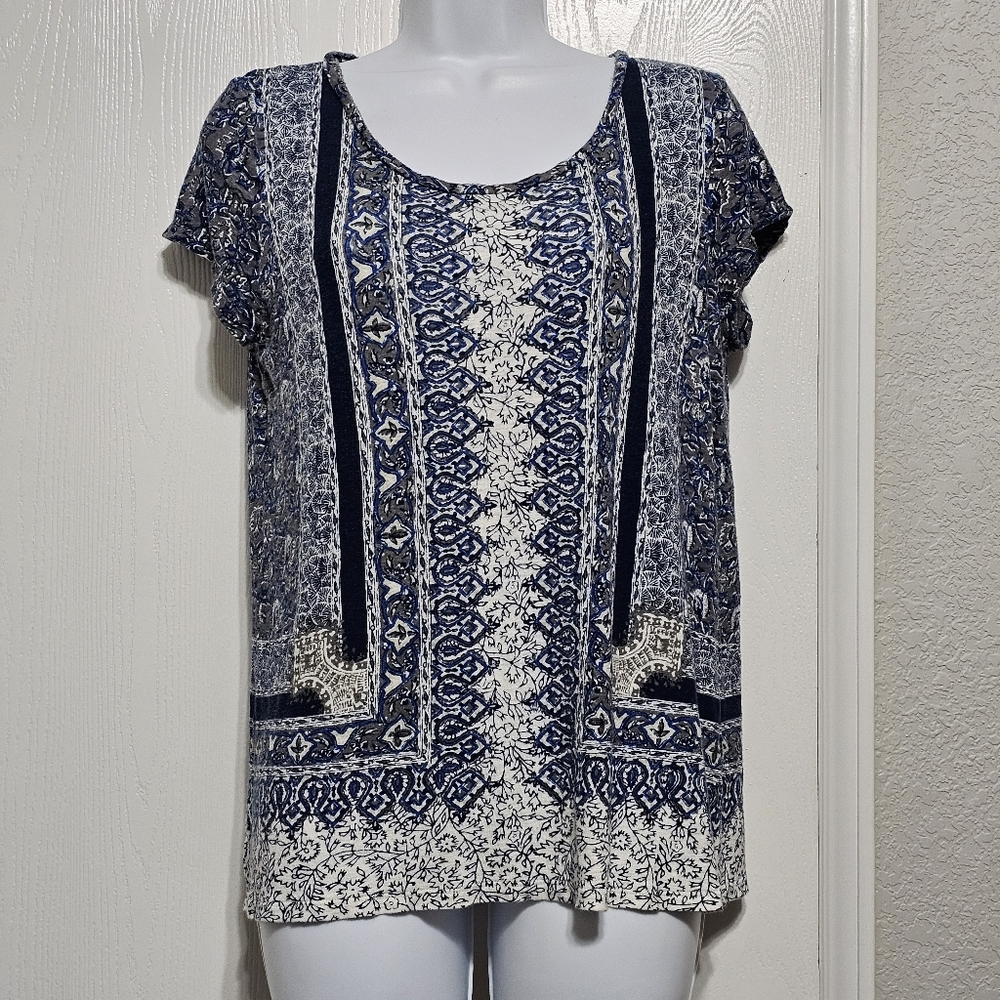 Lucky Brand Bohemian Inspired Print Blue Cream Size L